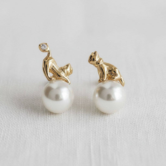 Artisan Cat-Inspired Gemstone Drop Earrings
