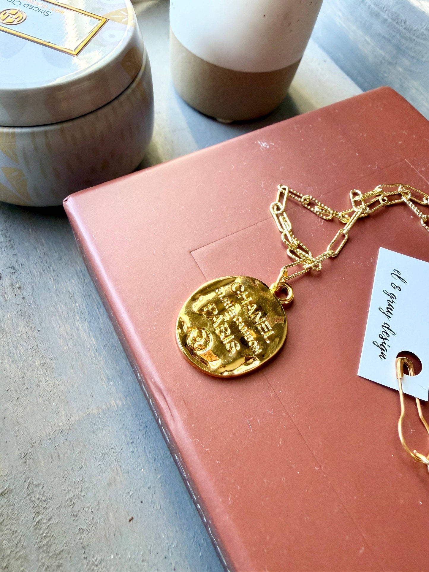 Upcycled Chanel Gold Stamped Pendant Necklace