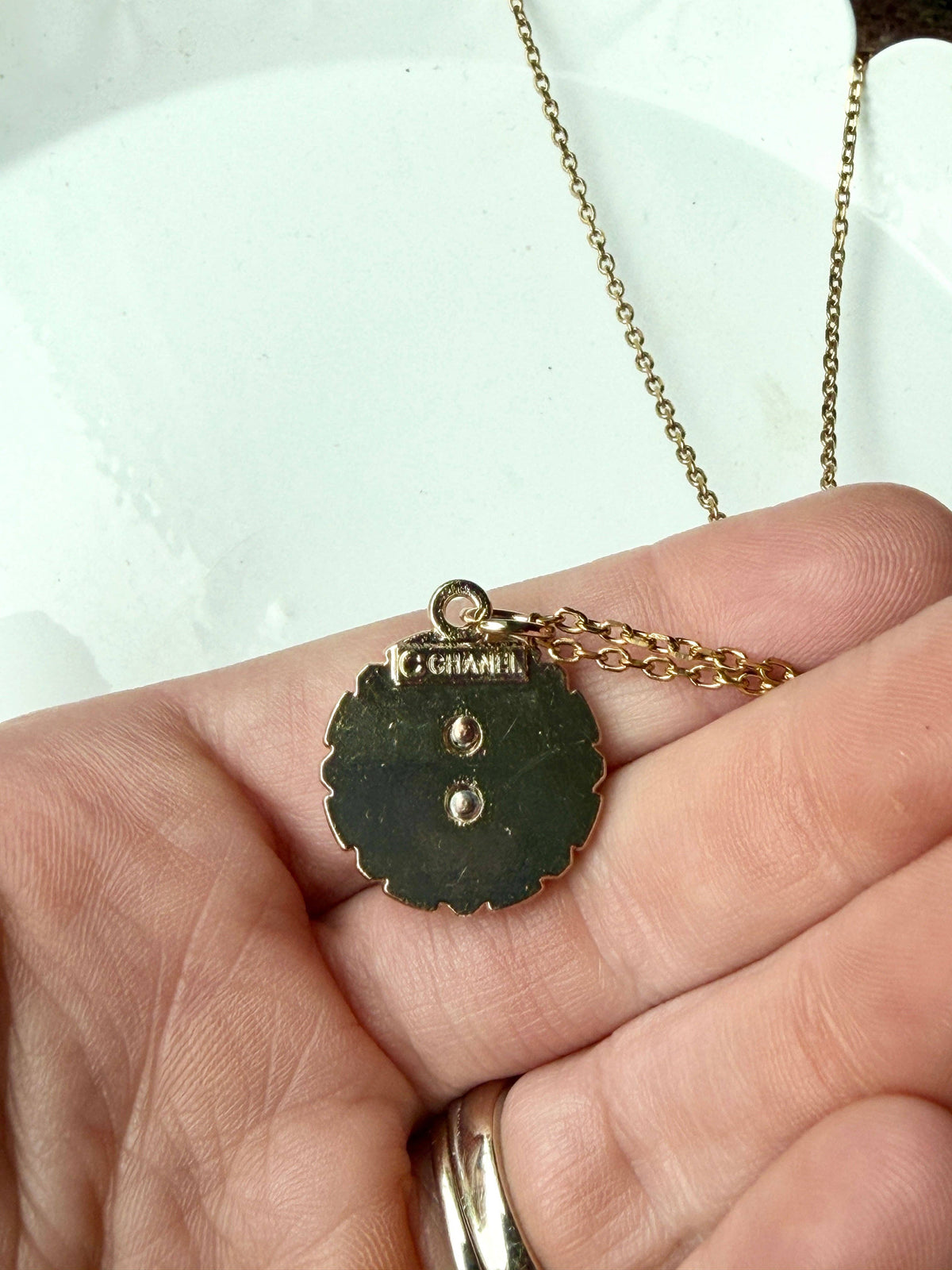 Upcycled Chanel Jeweled Edge Pendant Necklace