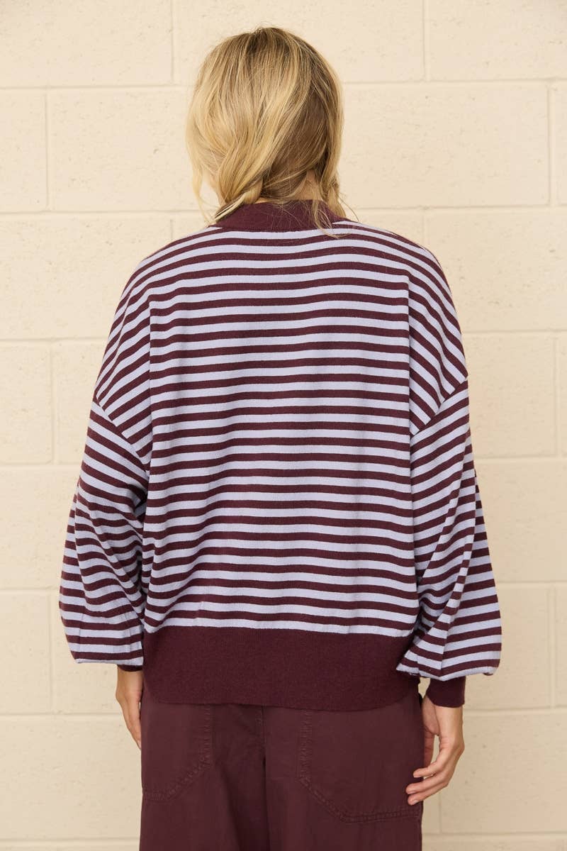 Two-Tone Stripe Mock Neck Sweater
