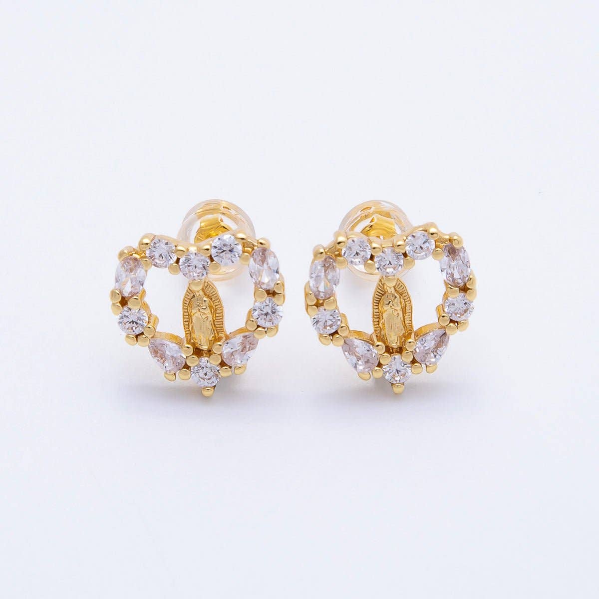 Paved CZ Open Heart Religious Stud Earrings