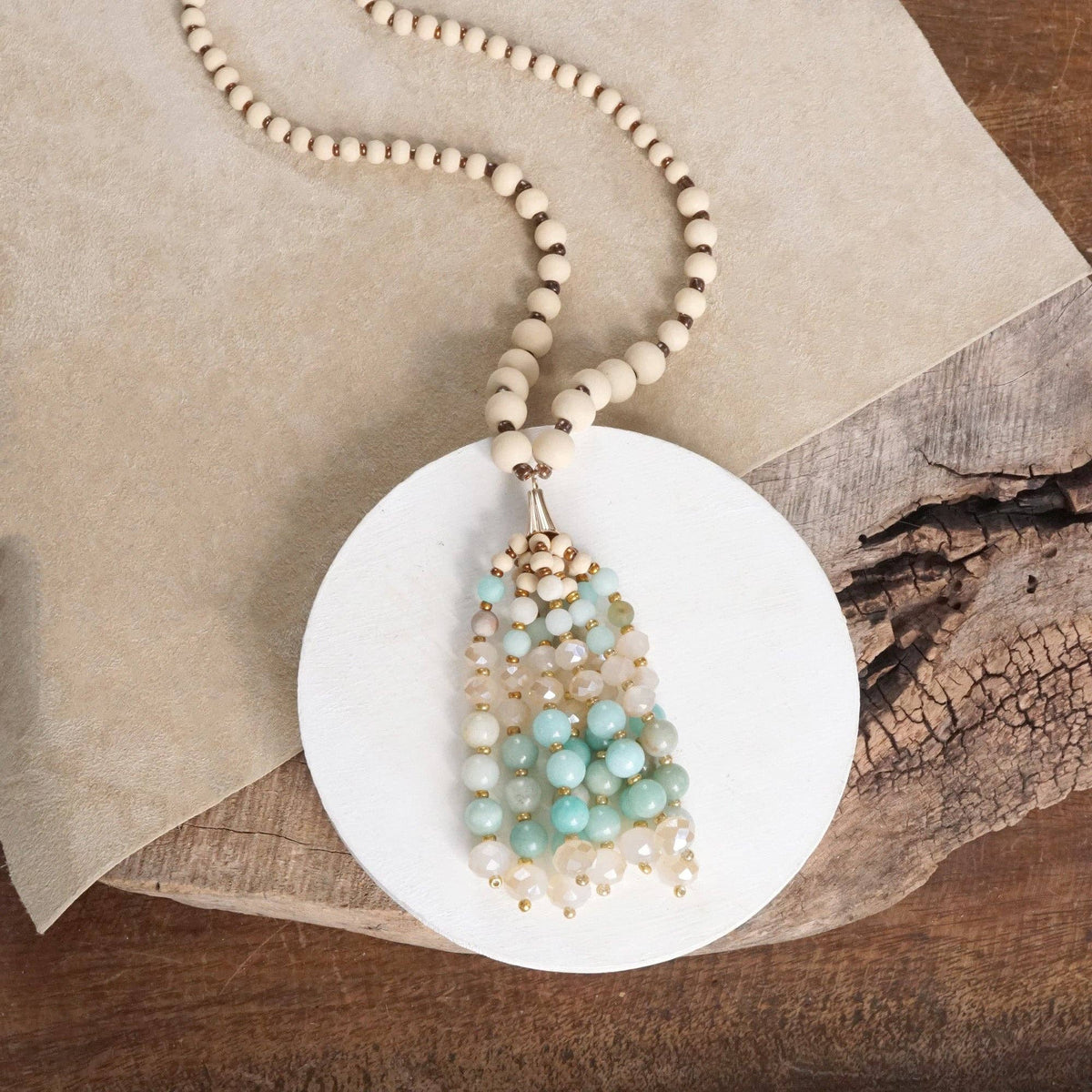 Desert Harmony – Mala Beaded Tassel Necklace with Amazonite or Labradorite