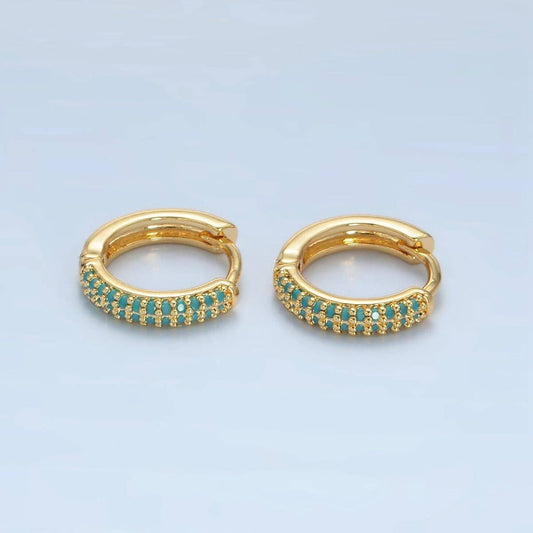 24K Gold Filled 13mm Turquoise Micro Paved Cartilage Huggie Earrings | AD731