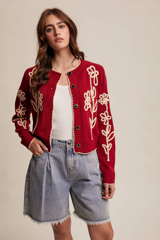 Embroidered Floral Knit Cardigan