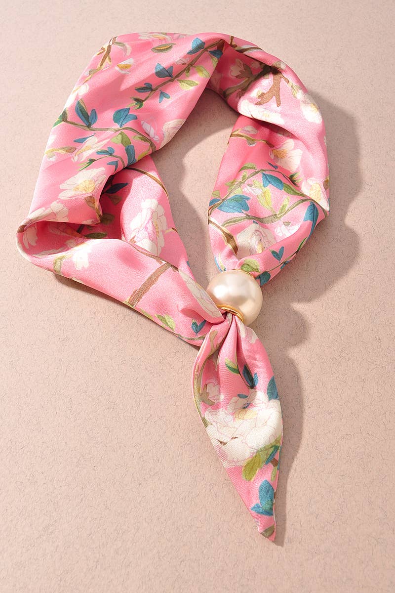 Floral Print Silk Scarf Necklace