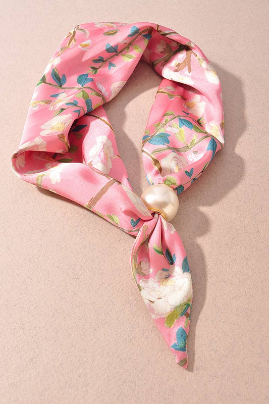 Floral Print Silk Scarf Necklace