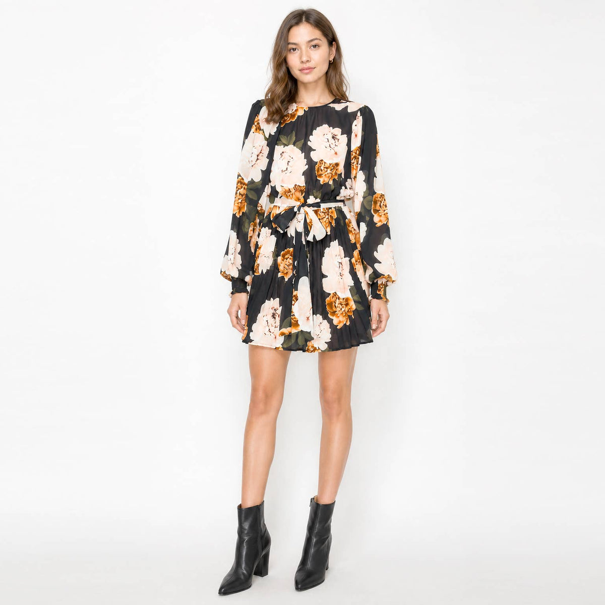 Autumn Peony Chiffon Mini Dress