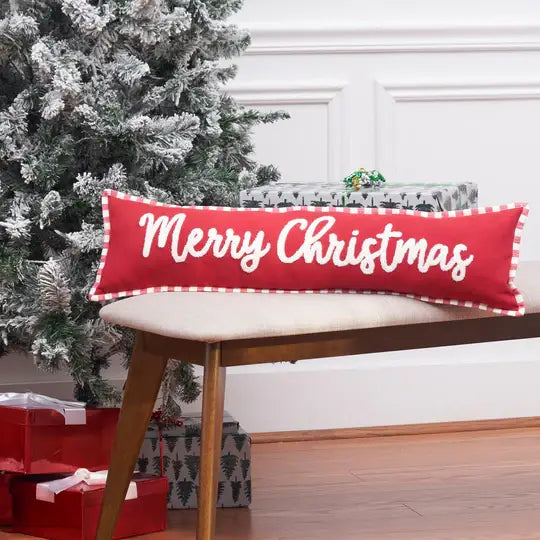 Merry Christmas Striped Bench Throw Pillow