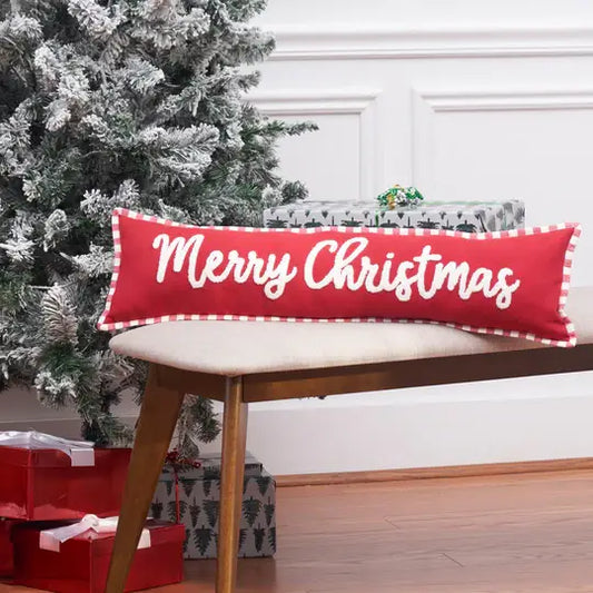 Merry Christmas Striped Bench Throw Pillow