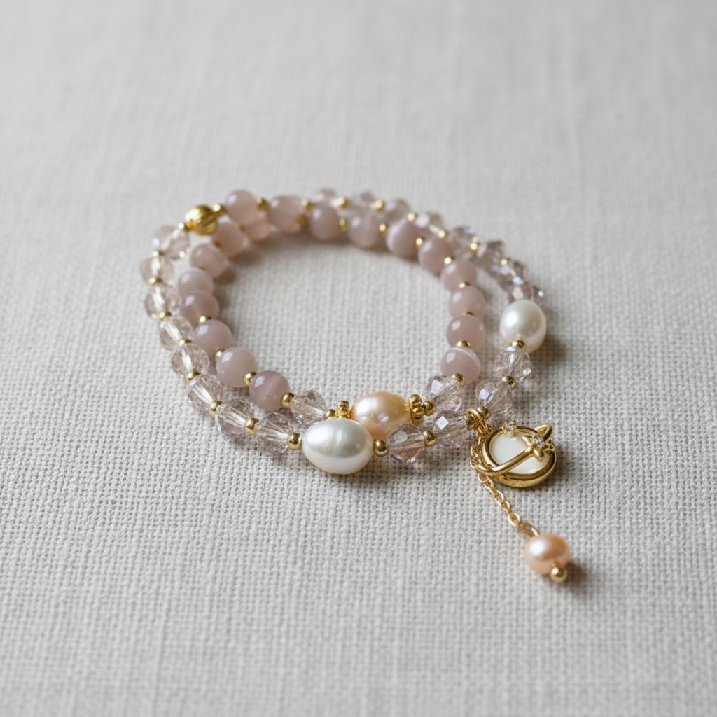 Cat's Eye Crystal Pearl Bracelet