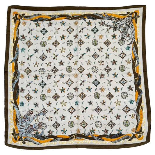 ASTRA FLORAL FLOWER FEATHER BORDER PRINT SCARF