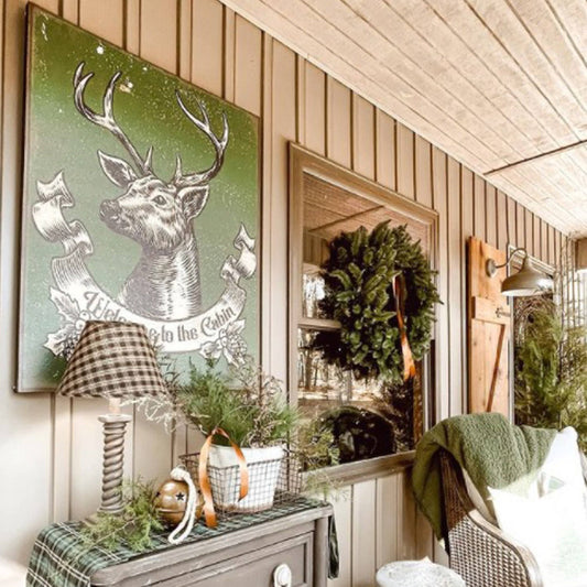 Welcome to the Cabin Vintage Deer Head Canvas Wall Art