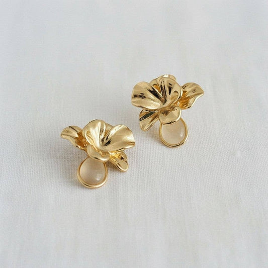 Floral Cat Eye Stone Drop Earrings