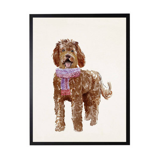 Watercolor Labradoodle with scarf