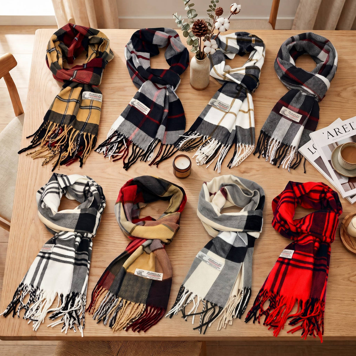 Winter Cashmere Feel Soft Plaid Stripe Scarf Muffler