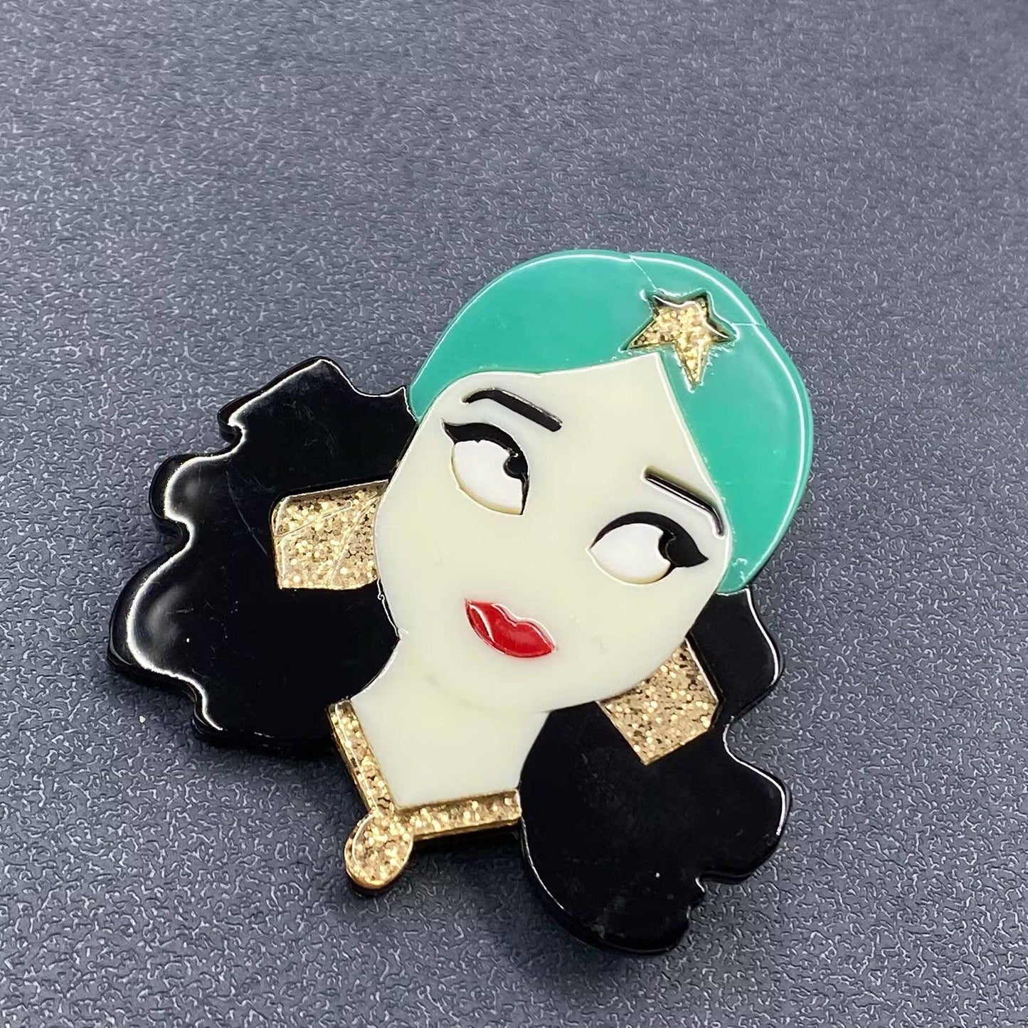Long Hair Wearing Headscarf Girl Acrylic Brooch