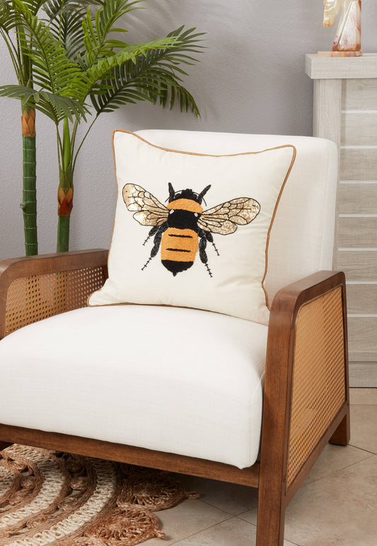 Embroidered Bumble Bee Down Filled Pillow