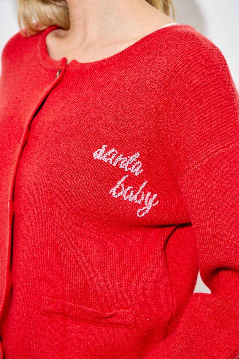 SANTA BABY BEADED BUTTON SWEATER CARDIGAN