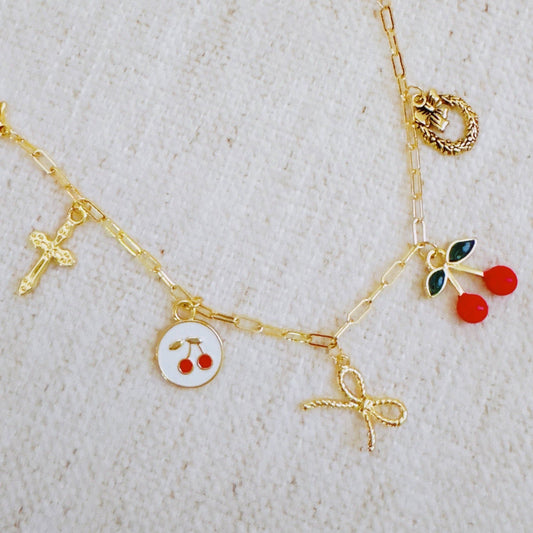Cherry Chic Charm Bracelet – Bow, Cross & More