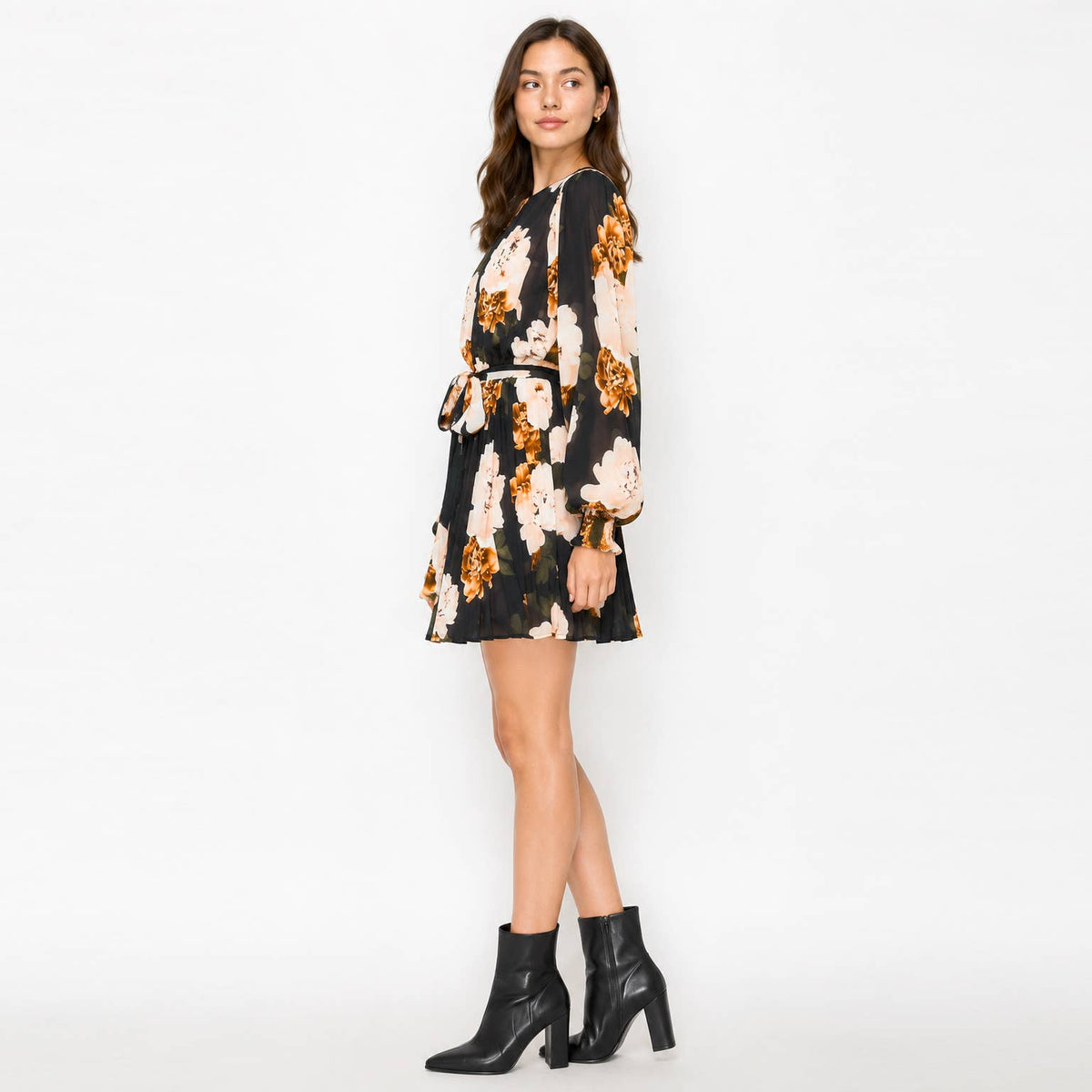Autumn Peony Chiffon Mini Dress