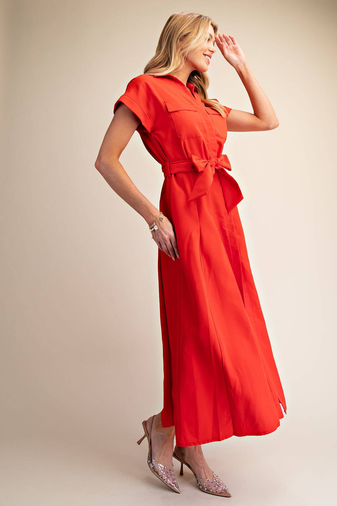 LAST CHANCE - Collar V-neck Button Down Midi Dress