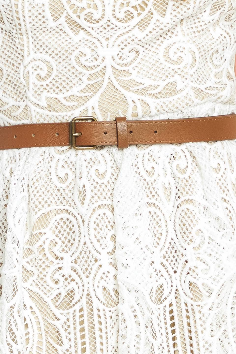 Strapless Lace Midi Dress with Belt - White