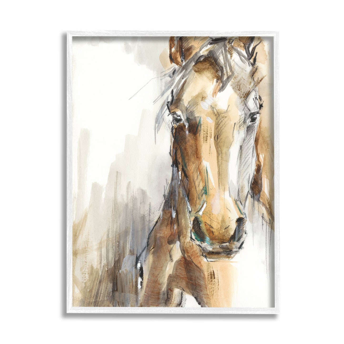 Horse Portrait Orange Brown Animal Watercolor Framed