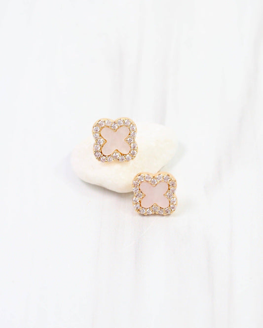 Bisbee CZ Clover Stud Earring Mother of Pearl