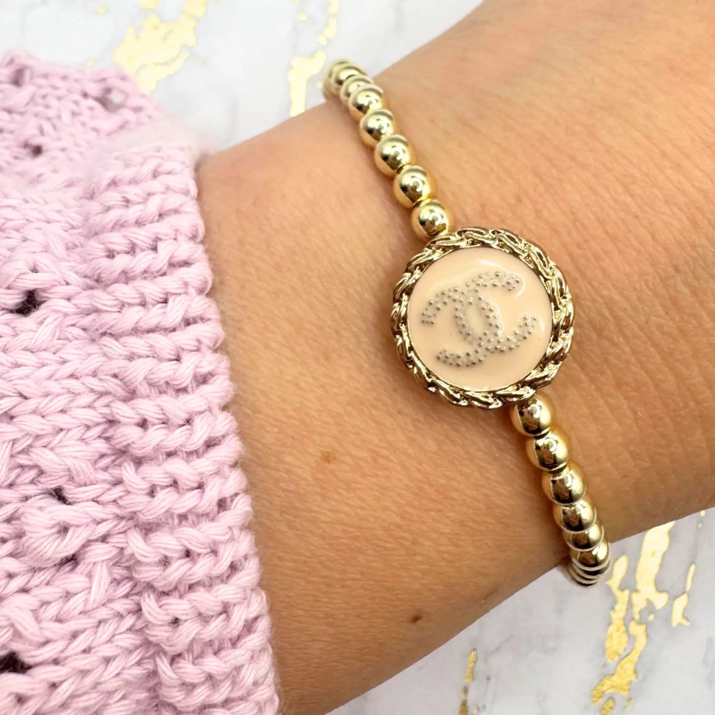 4mm Gold Chanel Beaded Upcycled Bracelet