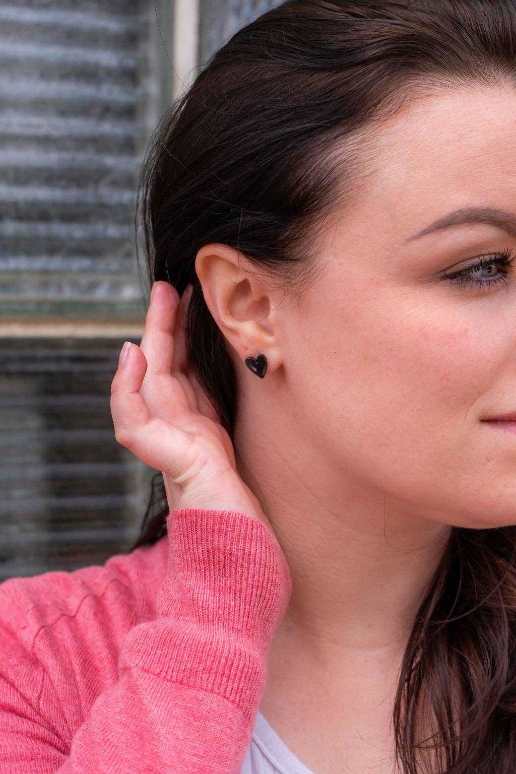 Hand Drawn Heart Studs – Black