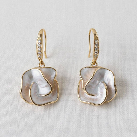 Handmade Enamel Camellia Flower Dangle Earrings