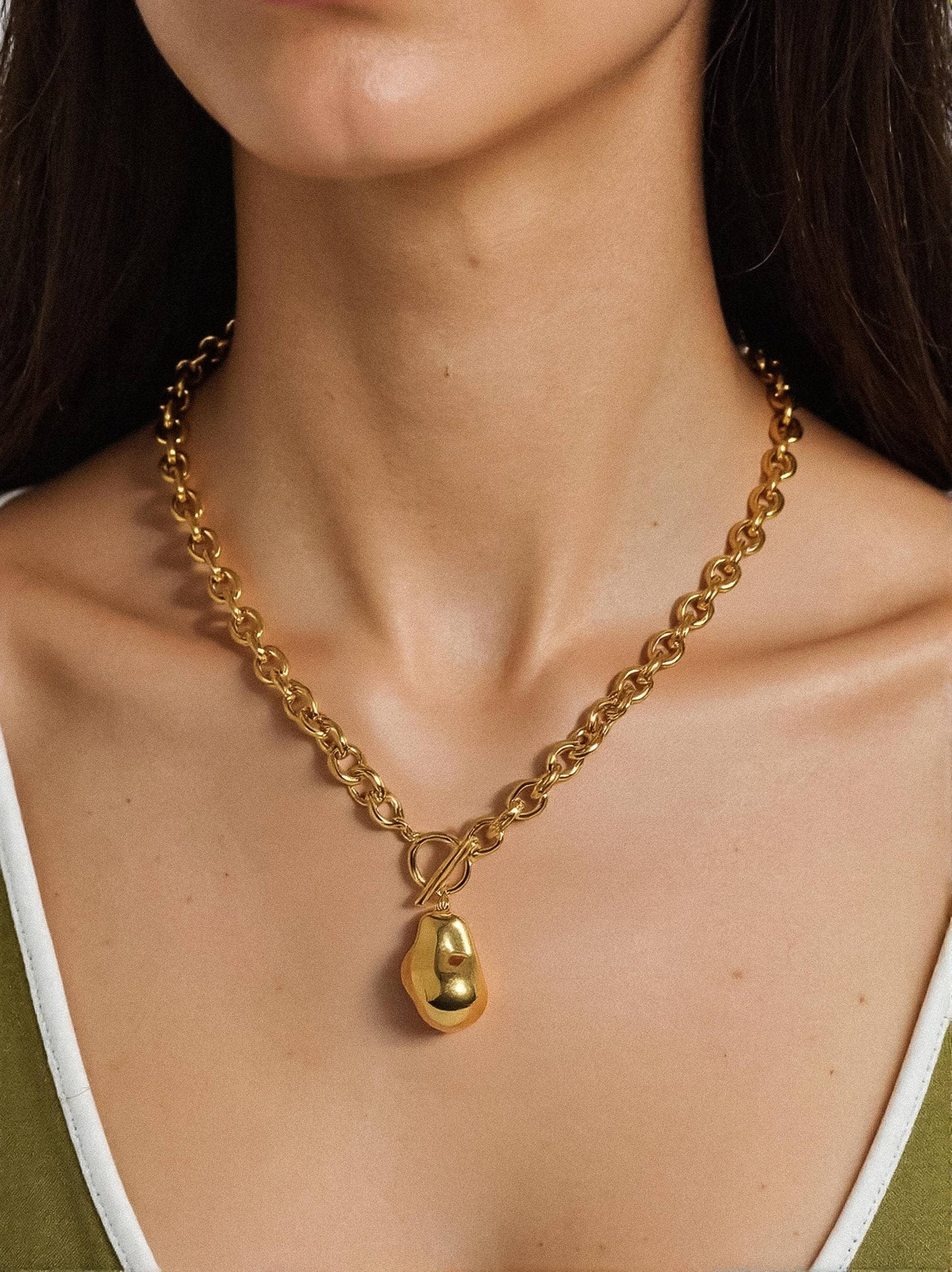 Ciel Large Pearl Chain Necklace - 18K Gold Non-Tarnish