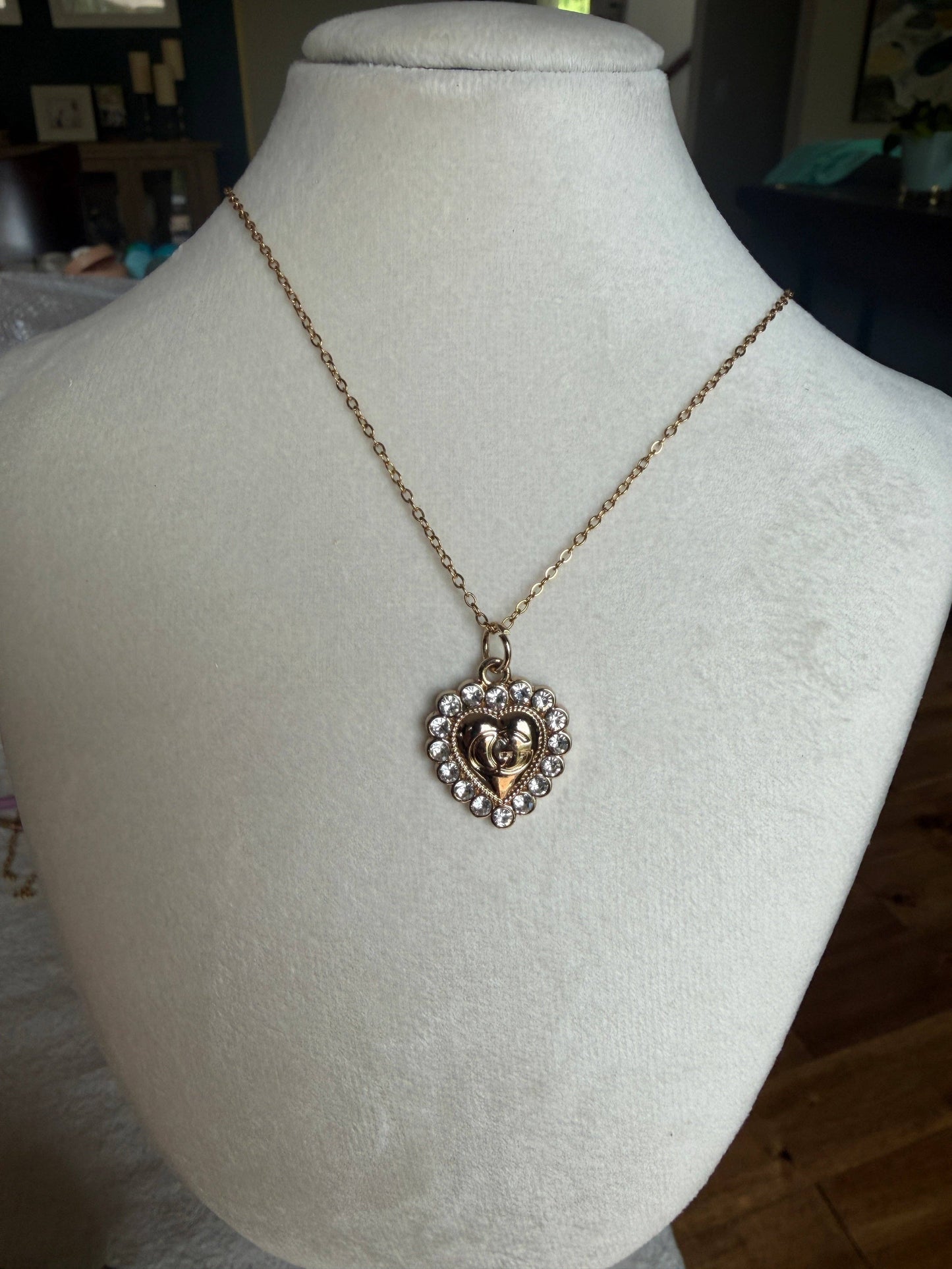 Upcycled Gucci Bling Heart Pendant Necklace #153 - Bling Heart