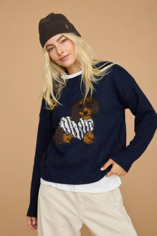Dog Graphic Fuzzy Knit Sweater