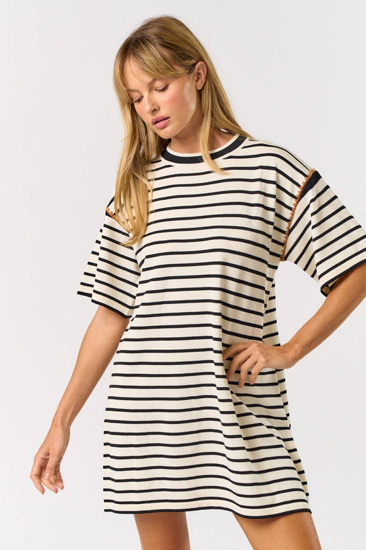 ILD5169 STRIPE SHORT SLEEVE SHIRT DRESS