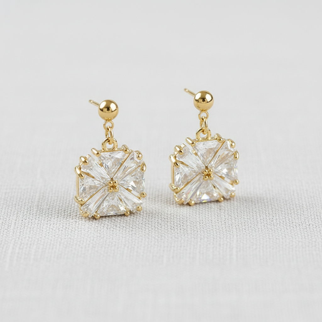 Geometric Zirconia Stud Earrings