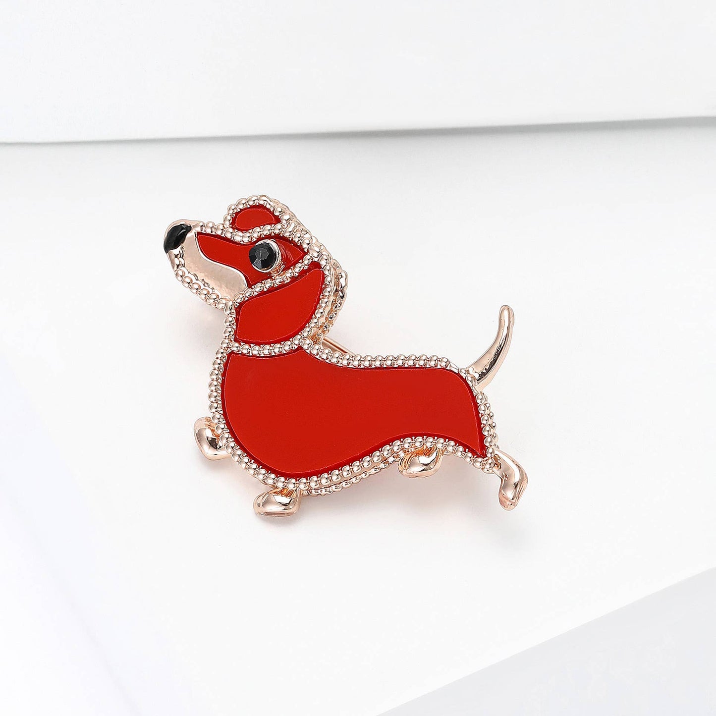 Red Enamel Dachshund Brooch, Adorable Dog Small Lapel Pin