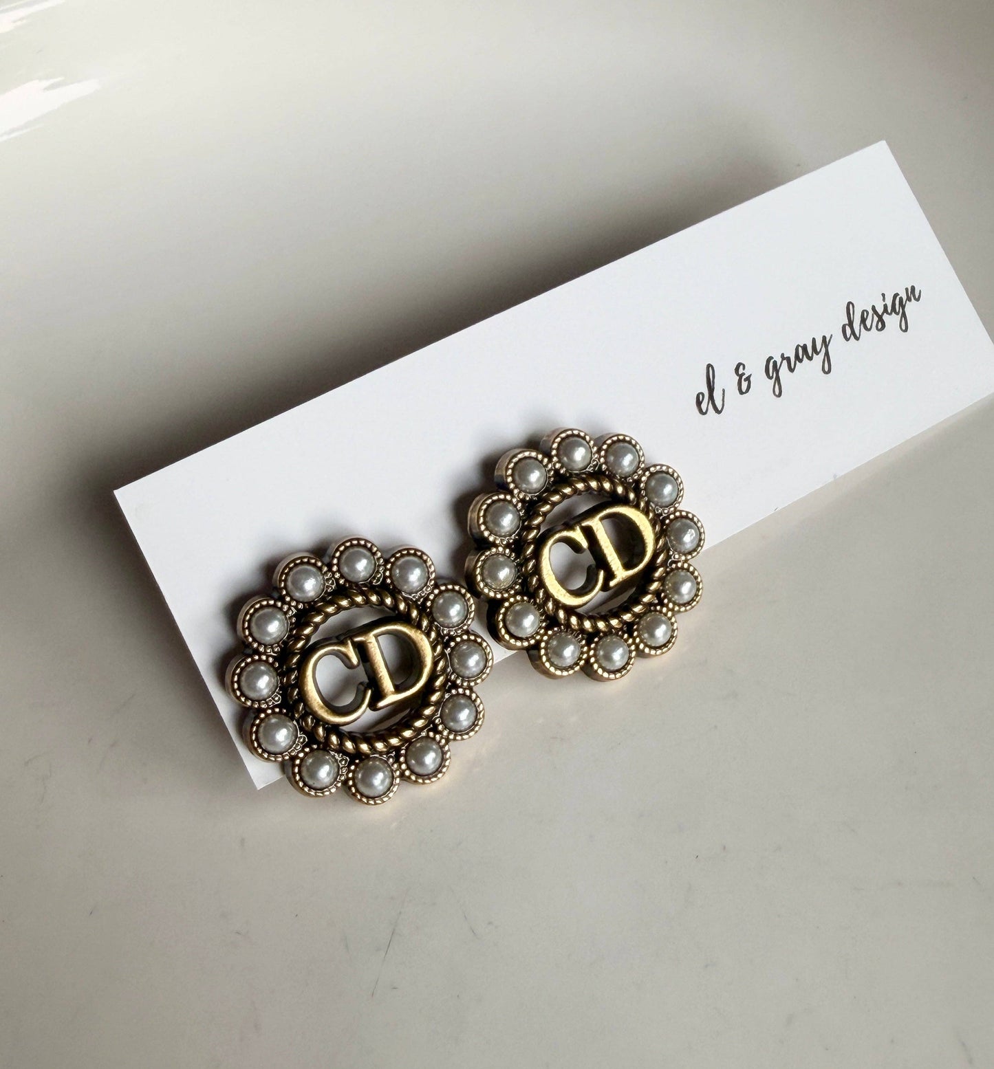 Upcycled Dior Pearl Designer Pendant Earrings