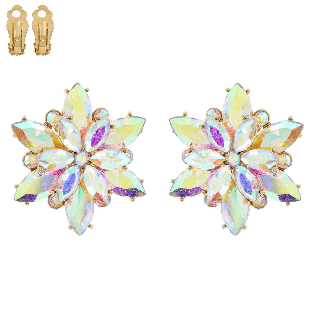 Flower Snowflake Evening Clip On Earrings