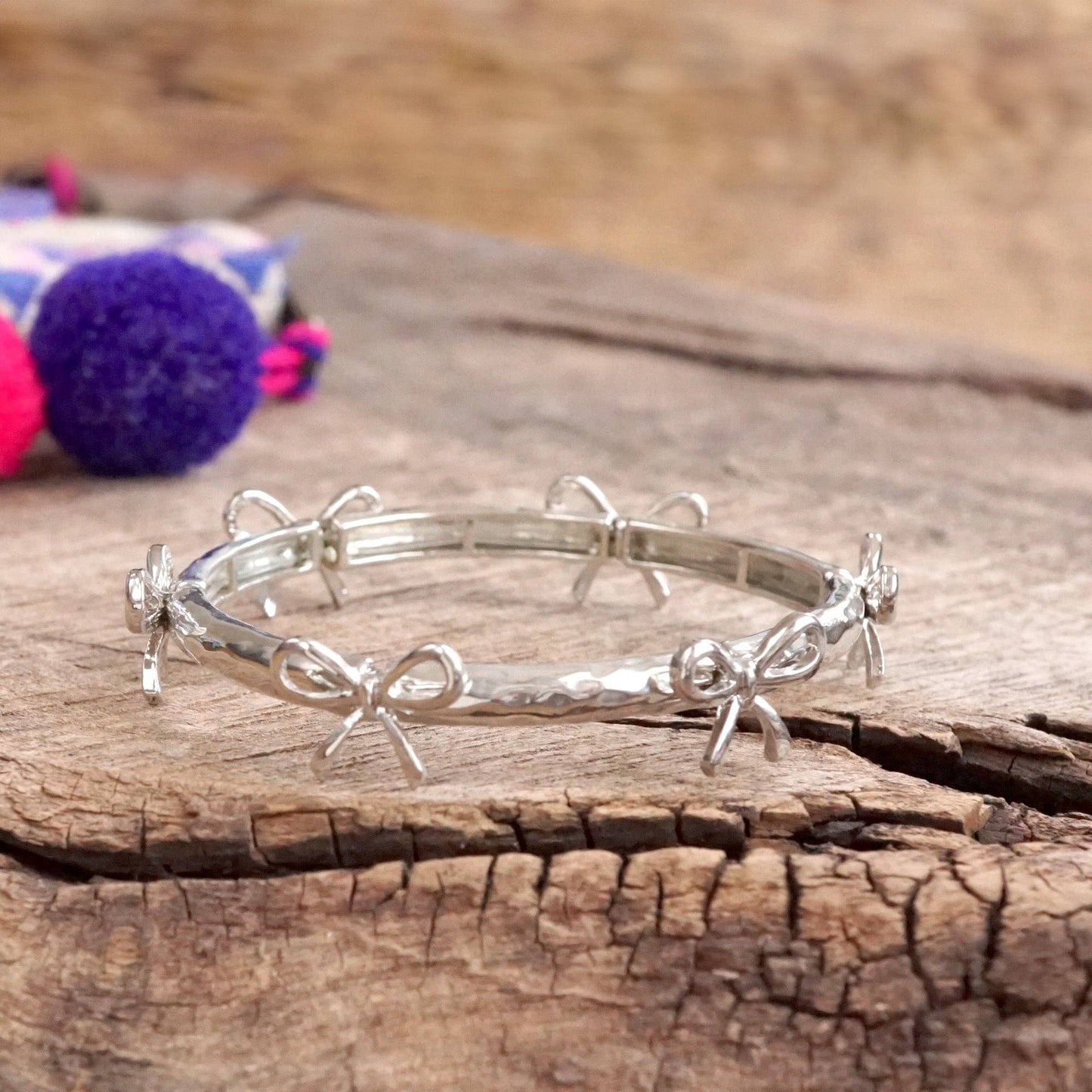 Bow Bangle Bracelet - Silver Tone