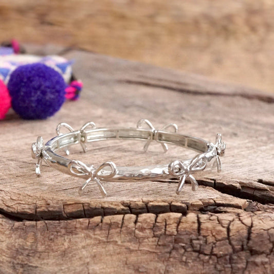 Bow Bangle Bracelet - Silver Tone
