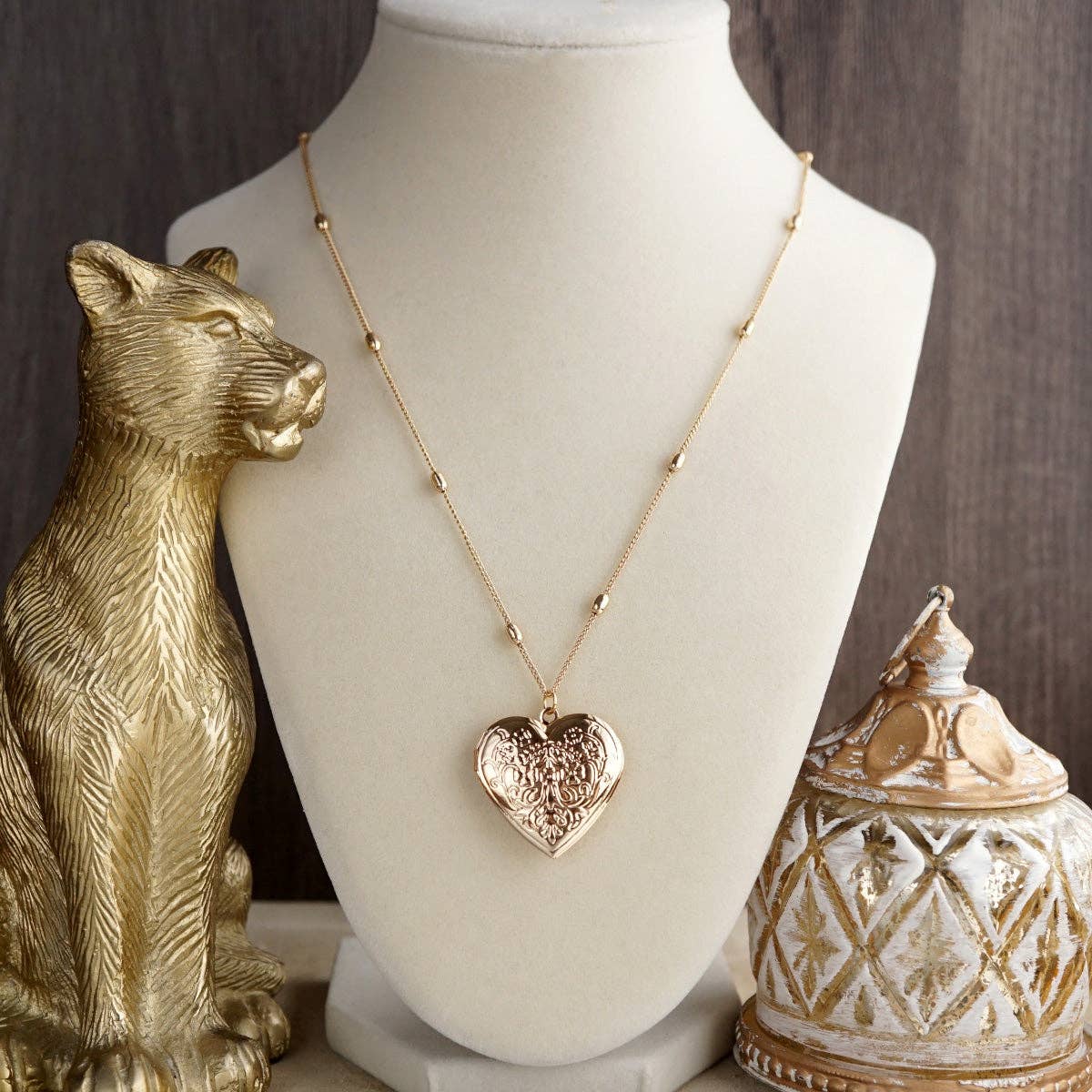 Vintage Inspired Locket Necklace - Long Gold Pendant Necklace