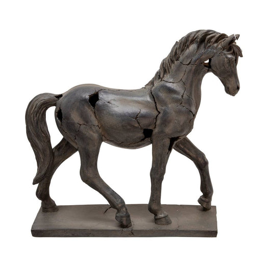 Brown 16 in. Polyresin Cracked Horse Sculpture
