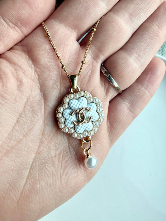 Upcycled Chanel White Pearl Pendant Necklace