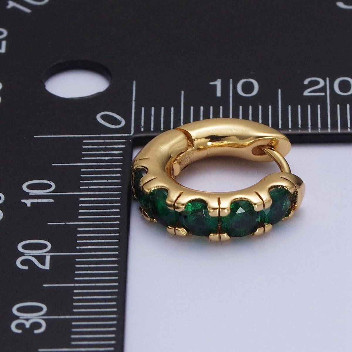24K Gold Filled Emerald Green Micro Pave Cubic Zirconia 16.5mmx17mm Huggie Hoop Earrings