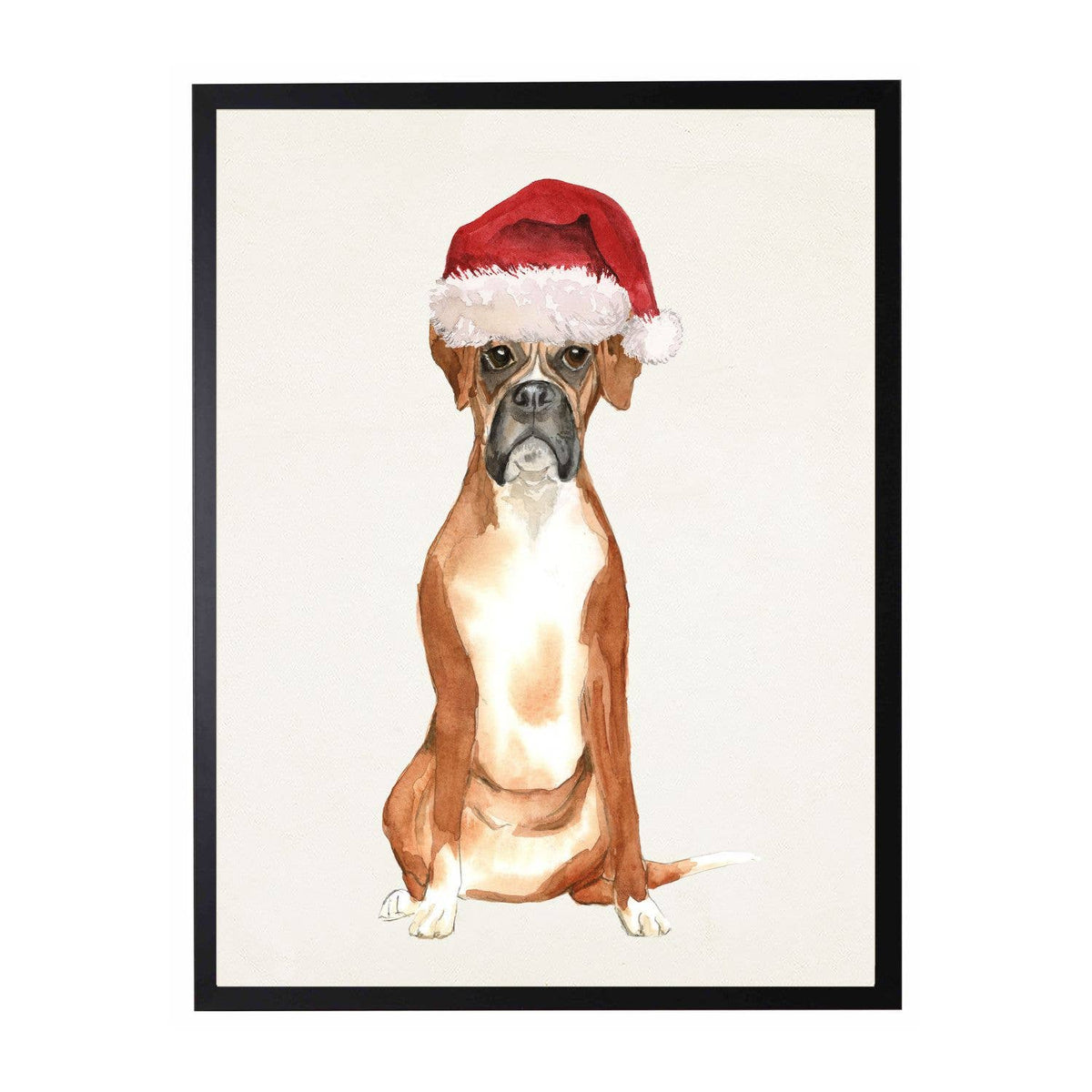 Watercolor Boxer w/ Santa Hat