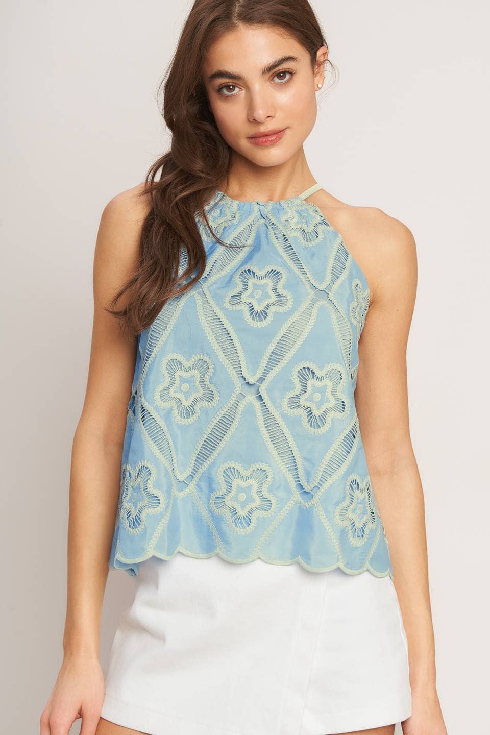 Woven Embroidered Halter Top