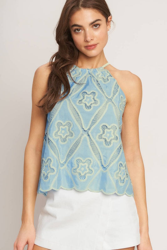 Woven Embroidered Halter Top