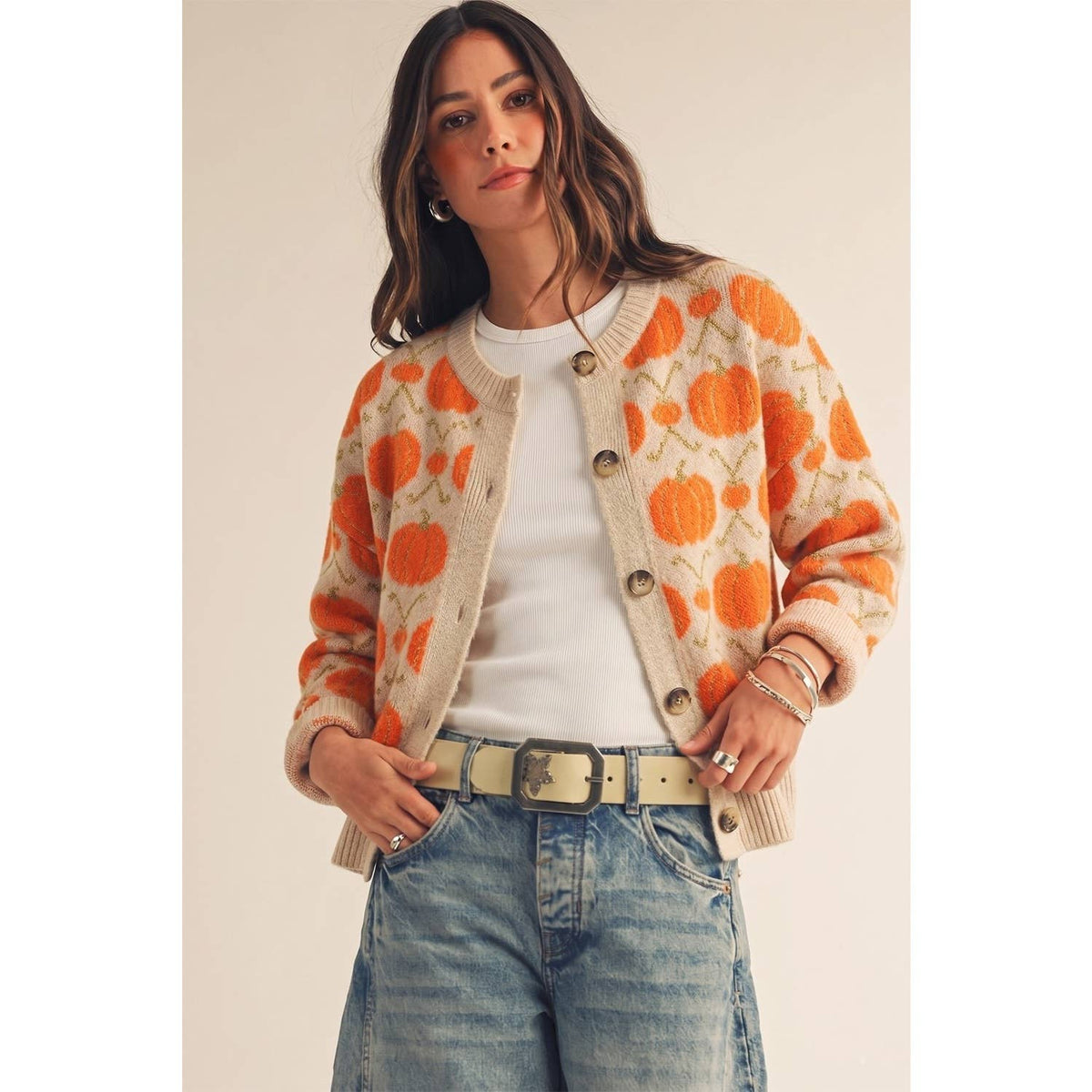 Vintage Pumpkin Blossom Charm Knit Cardigan