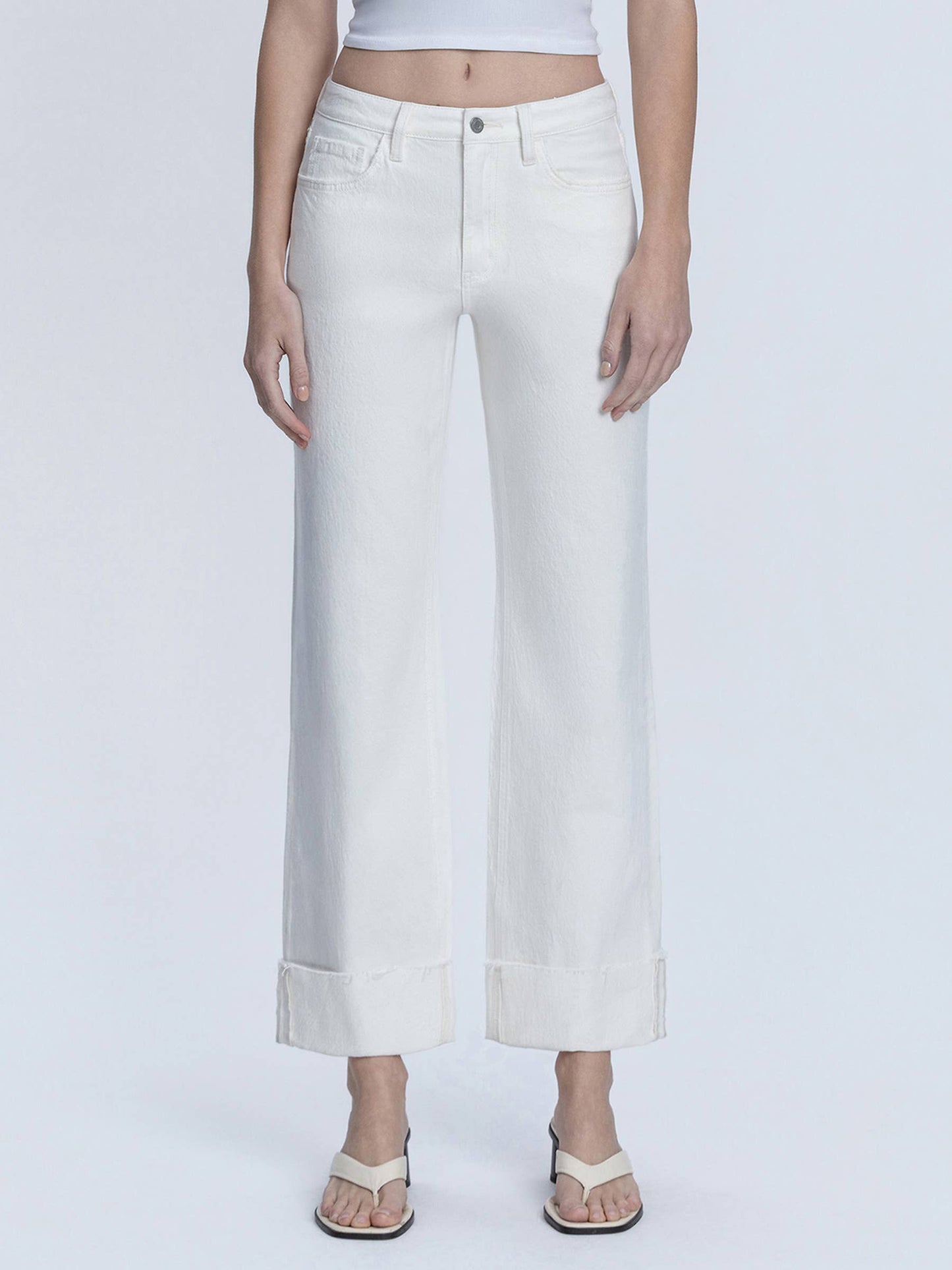 Cuffed Slim Wide Leg Jeans - Optic White